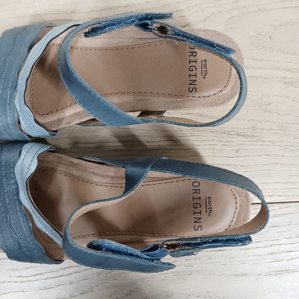 Earth Origins Pico Poppy Sandals Womens 6.5 Blue Wedge Leather Comfort Casual - Picture 9 of 11